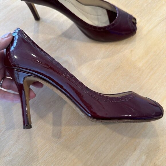 Kate Spade Womens Burgundy Patent Leather Peep Toe Stiletto Heels Pumps Sz 8 - Picture 5 of 8